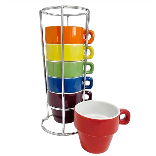 Image of gypsy color 3 oz Espresso Stacking Mug Set with Metal Stand, Set of 6