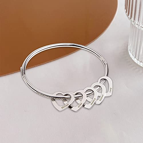 Krfitya Personalized Bangle Bracelet, Customized 1-8 Heart Charms Bracelet Jewelry For Women Girls Family #TOP3