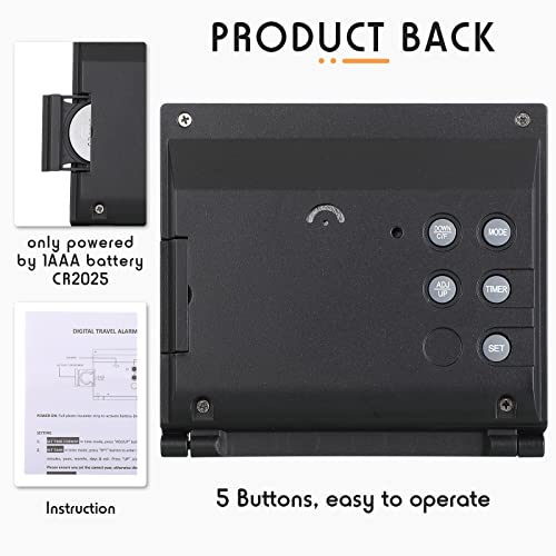 4 Pcs Digital Travel Alarm Clock Battery Operated Compact Foldable Calendar Temperature Timer Lcd Clock With Snooze Portable Large Number Display Desk Clock, Multifunction Black And No Backlight #TOP5
