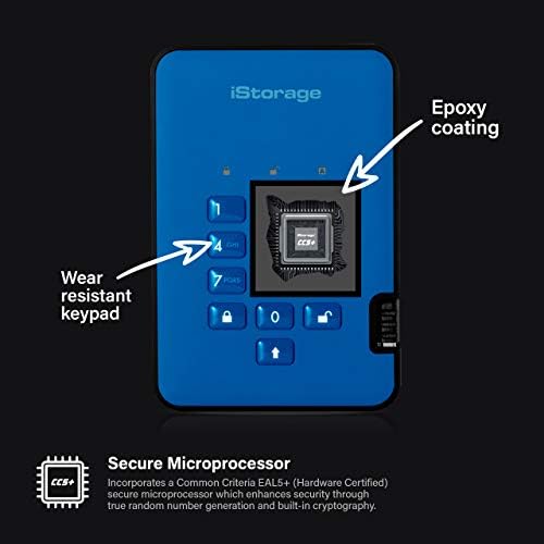 iStorage diskAshur2 HDD 1TB Blue | Secure portable hard drive | Password protected | Dust & water resistant | Hardware Encryption — view 3