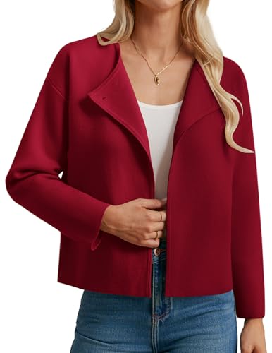 GRACE KARIN Womens Cropped Knit Sweater Blazer, Oversized Open Front Jackets 2025 Fall, Laple Cardigans Dressy Casual