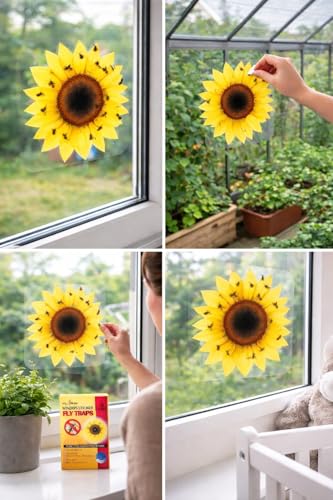 3 Pcs Fly Window Sticker Fly Catcher Indoor Sticky Sunflower Style Window Fruit Fly Trap Stickers Flies Mosquito Wasp Trap Catchers Nontoxic and Pesticide Fre