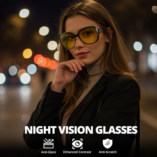 HASFOX Oversized Night Vision Driving Glasses for Women Anti Glare Polarized Yellow Night Time Eyeglasses UV Protection H62032