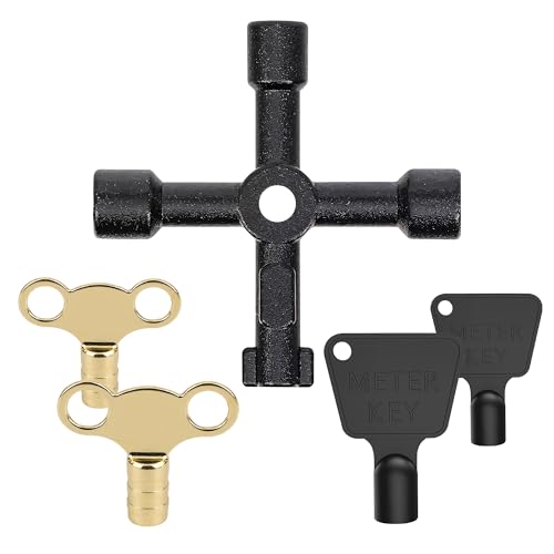 WedDecor 5pcs Multi-Tool Pack - 2pcs Black Gas Meter Box Set, 2pcs Radiator Bleed Key Set and 1 Piece 4-Way Utility Key - Keys for Utility Gas Meter Boxes, Radiators, Heating Valves & More