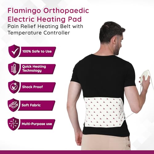 Flamingo Orthopaedic Electric Heating Pad - XL SIZE | Pain Relief Heating Belt with Temperature Controller for Lower Back, Knee, Shoulder, Cramps, and Neck | Back Pain Relief | 34cm X 25cm |