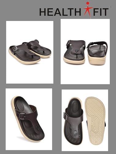 Image of HEALTH FIT Extra Soft Premium Classic Cushion Sliders /with Adjustable Buckle Strap & Light Weight Anti-SkidWaterproof Luxurious Slippers for Men's HF121