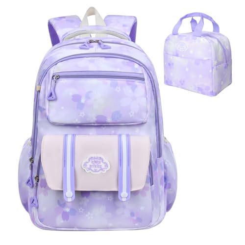 Kawaii Backpack Starry Rainbow Bookbag Cute Large Capacity Kids Backpack Multifunction Fashion Casual Laptop Travel Bag For Boy Girl (Purple-17inch)