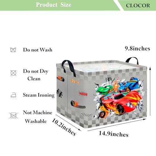 Image of CLOCOR Rectangular Storage Basket,Collapsible Cute Pattern Storage Bin,Waterproof Books Box with Handles,Gift Basket(Grey Racing)