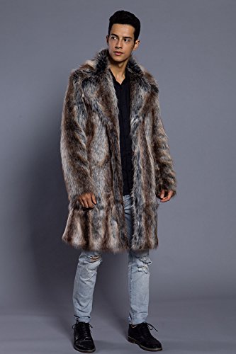 Umren Men's Luxury Faux Fur Coat Jacket Winter Warm Long Coats Overwear Outwear Brown Xxxl #TOP2