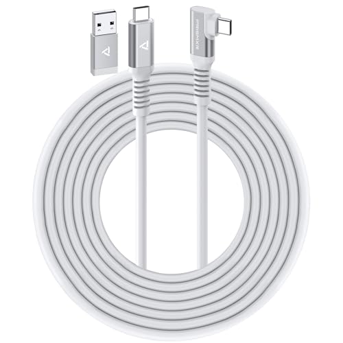PRISMXR Link Cable 16FT USB 3.2 Type C to C Compatible with Oculus Quest 2/Quest 3/Meta Quest Pro/Pico 4 Accessories and PC/Steam VR USB Link Auto-Connect, 5Gbps High Speed (White)