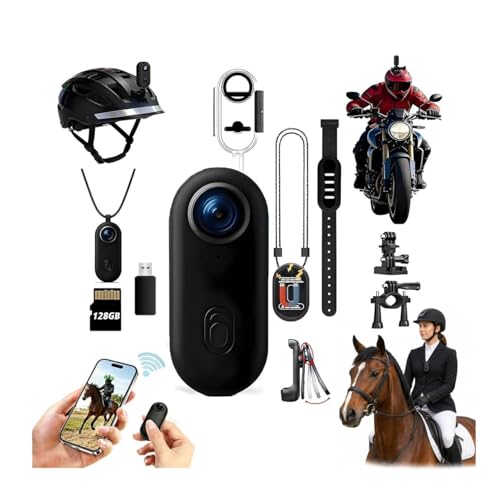 4K Equestrian POV Camera Magnetic Hands-Free Necklace Camera Waterproof Wearable Thumb Cameras with WiFi App Helmet Cam for Bike/Motorbike and Sports Horse Riding or Baseball(4k-black-128g)