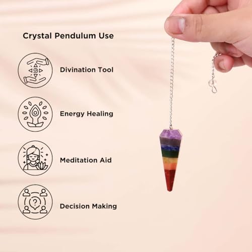 Image of 7 Chakra Point Pendulum | Healing Crystal Products For Reiki For & Feng Shui | Dowsing Gemstone Pendulum For Meditation & Spiritual Balance