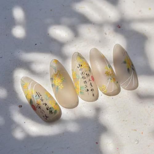 Image of 5D Embossed Yellow Nail Art Stickers Spring Flower Nail Stickers Chinese Style Design Floral Leaf Nail Decals Supplies Self Adhesive Sticker DIY Acrylic Nail Accessories