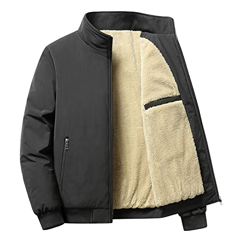 JEsilunmaMY Men's Warm Winter Thicken Sherpa Jacket Full Zip Stand Collar Fleece Lined Coat Casual Bomber Cotton Jacket
