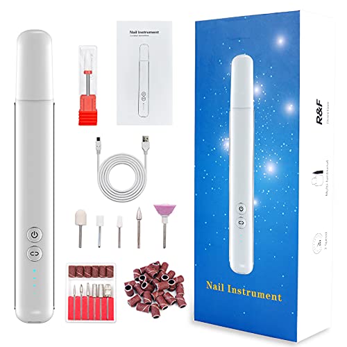 Rechargeable Nail Drill Machine, 33-Piece Professional Manicure Pedicure Kit, Electric Nail File Set with 12pcs Bits and 18 Sand Bands, Nails Care Kits, Manicure Pedicure Tools (White)