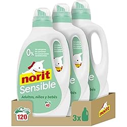 Jabones Neutros Para Lavar La Ropa Del Bebé NORIT Sensible - Detergente Líquido Hipoalergénico sin perfume, para Pieles Sensibles y Atópicas, Apto para Adultos, Niños y Bebés, Pack de 3 X 2120 Ml, 6360 Mililitros