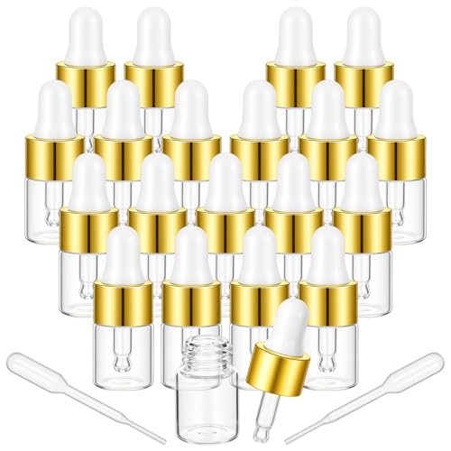 Sibba 20 mini pipetas, 2 ml, botella de cristal transparente con cuentagotas, botellas de viaje vacías para aceites esenciales de cutículas, perfume