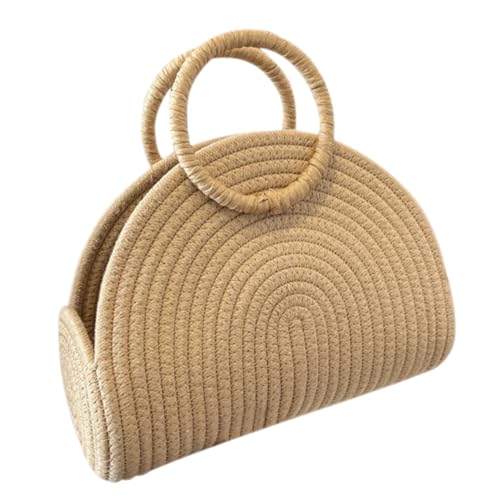 FRCOLOR Large Capacity Woven Beach Bag for Women Handmade Cotton Rope Handbag Stylish Summer Tote for Travel and Vacation Versatile Outdoor Storage Pouch