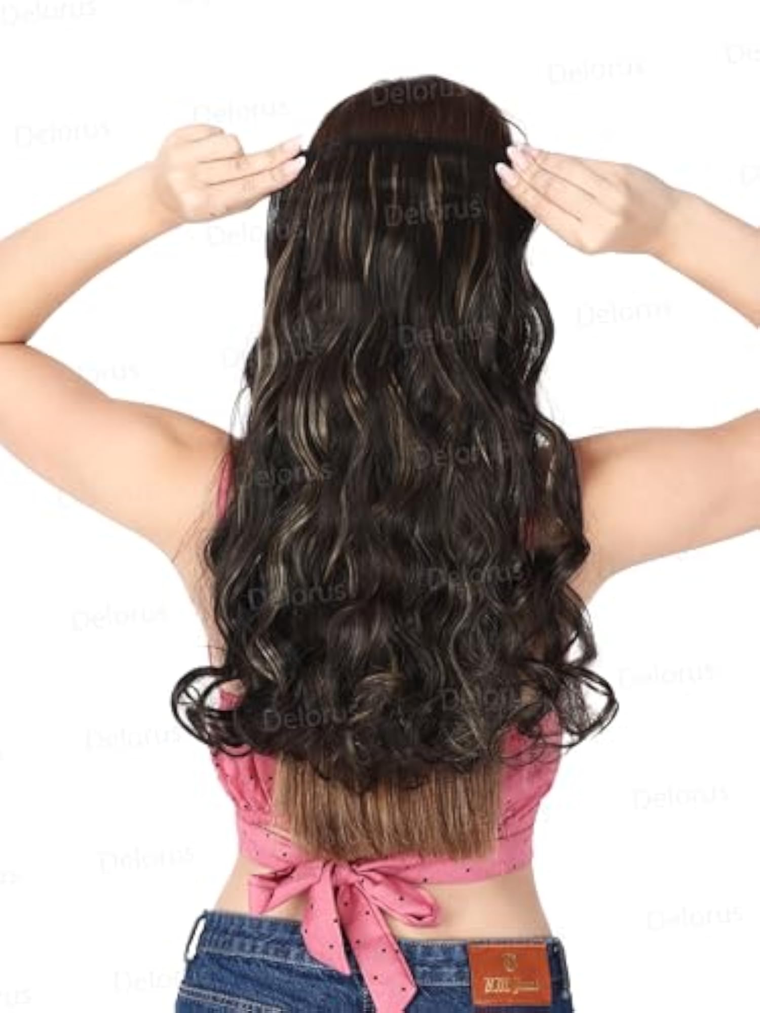 22-Inch Synthetic Golden Highlight Curly/Wavy Hair Extensions for Women