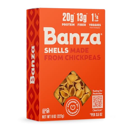 Banza Shells Pasta from Chickpeas - Gluten Free, High Protein, and Lower Carb Protein Shells Chickpea Pasta - 8oz