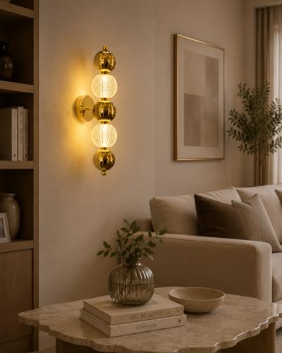 Image of Modern Led Gold Wall Light with Cut Acrylic Shade, 3in1 Colour Change, Ideal for Bedroom, Living Room, Hallway, Bedside Wall Lamp, Warm Ambient Lighting Fixture (Gold Finish),