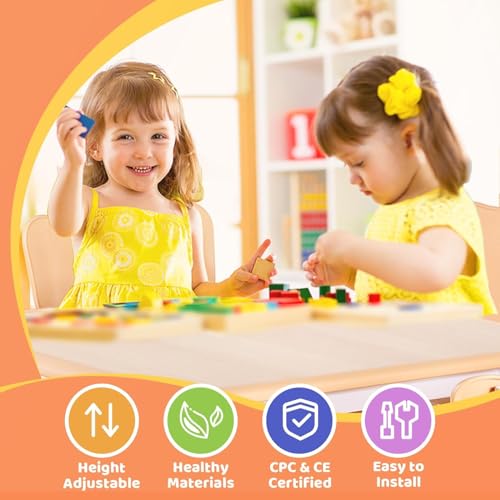 Image of FUNLIO Adjustable Kids Chair (4pcs), 3 Level Height Adjustable Toddler Chair for Ages 3-8, Sturdy Child Chair with Maximum Bearing 220lbs, for Classrooms /Daycares /Homes, CPC & CE Approved - Natural