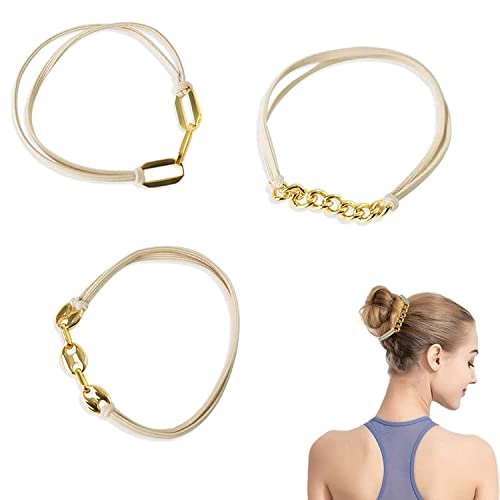 WUBAYI 3pezzi Bracciale da donna Bracciale con fascia per capelli elastica beige Accessorio per capelli elastico per coda di cavallo Carino da indossare al polso Grande per donne e ragazze(oro)