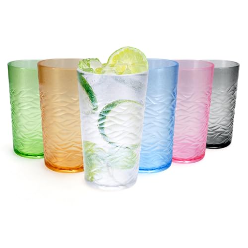 SITAKEGS Vasos de plástico, 6 paquetes de 500 ml, vasos acrílicos reutilizables, vasos de cóctel portátiles apilables, vidrio multicolor para fiestas en casa, uso diario, fiestas, picnics (500 ml)