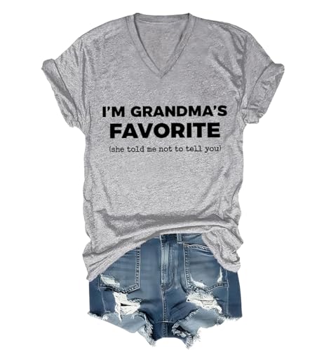 T-shirt unisexe « Grandmas Favorite » avec inscription « She Told Me Not to Tell You Im Grandmas Favorite », gris, XL