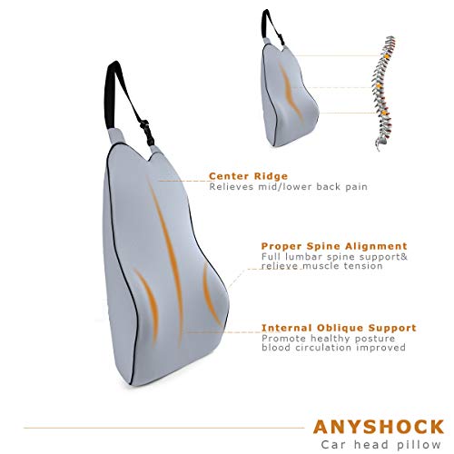 Anyshock Lumbar Support Pillow Memory Foam Back Support Cushion Ergonomic Adjust Sitting Position Relief Pain of Back Designed for Car Office, 1 pcs (Grey)