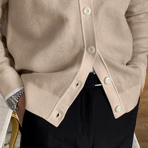 Cable Knitted Cardigan Sweater for Men Lightweight Open Front V Neck Sweaters Button Long Sleeve Solid Knitwear (XX-Large,Khaki)4