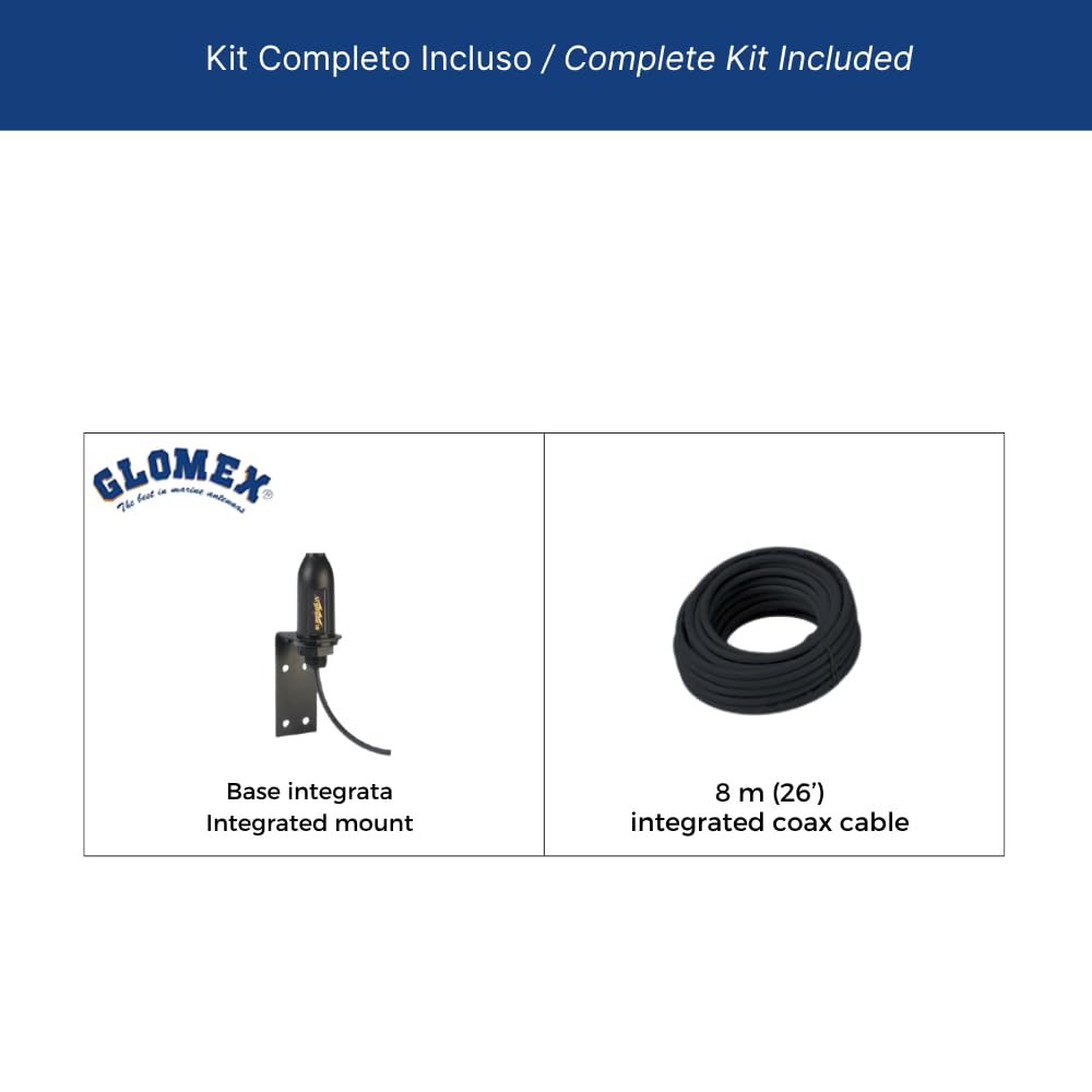 Glomex Antena VHF Marina 3dB reforzada para RIB, modelo SGV70RIBBK (Task) – Cable incluido, alta resistencia, para botes inflables, barcos a motor, yates