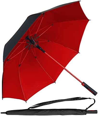 55 Inch Golf Umbrella UV Protection Automatic Open Extra Large Oversize Double Canopy Vented LeanKing Sun Rain Windproof Waterproof Stick Umbrellas Travel Rain Umbrella for Women Men Family -Black Red