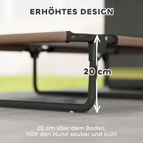 PawHut Hundeliege Outdoor, Erhöhtes Hundebett für große Hunde, klappbar Haustierliege mit Mesh Stahlrahmen Füßen, Haustierbett für Draußen Camping, 107x61x20 cm, Kaffee