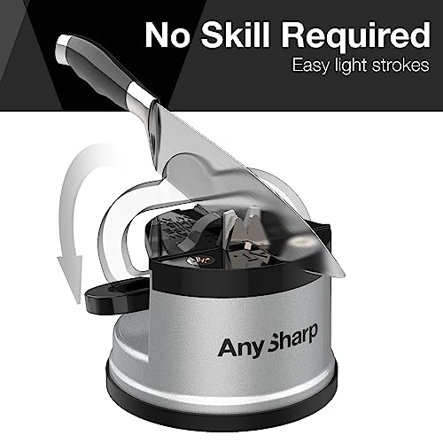 AnySharp Knife Sharpener, HandsFree Safety, PowerGrip Suction, Safely Sharpens All Kitchen