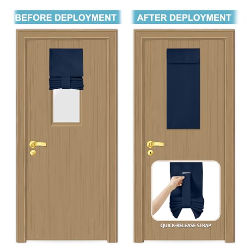 Image of RYB HOME Classroom Door Window Cover, Blackout Shades for Classroom Windows and Doors Cover Lockdown Shades, Room Darkening Design Blocks Views, W 8 x L 36, 1 Panel, Navy