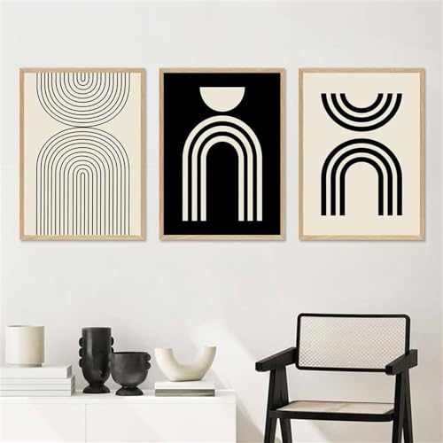 Póster de Arte Abstracto Bohemio en Lienzo Texturizado de Tres Piezas Líneas Beige 60x80cm