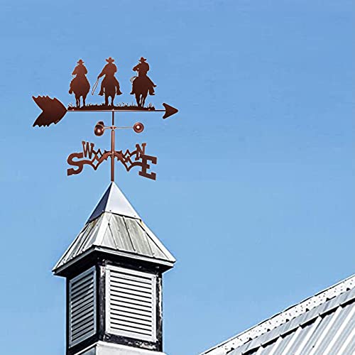 Varaka Three Cowboy Weather Vane, Stainless Steel Weather Vane Figurine, Practical Wind Direction Indicator, Measuring Tools Farm Scene Home Outdoor Garden Crafts Ornament #TOP6