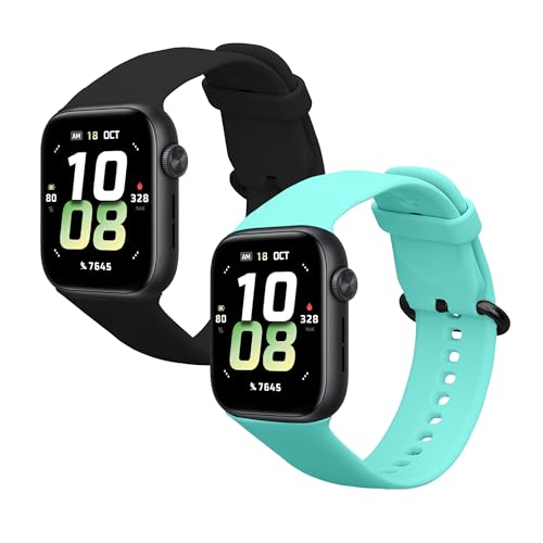 Image of kwmobile 2x Straps for HONOR Watch 5 (STL-L19) Watch Strap - Silicone Replacement Watch Strap Set - Replacement Bands Black/Mint