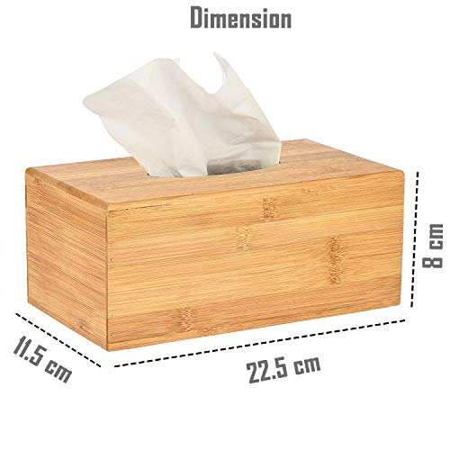 Image of HOKIPO Bamboo Wooden Tissue Paper Holder Box, Rectangular, 22.5 x 11.5 x 8 cm
