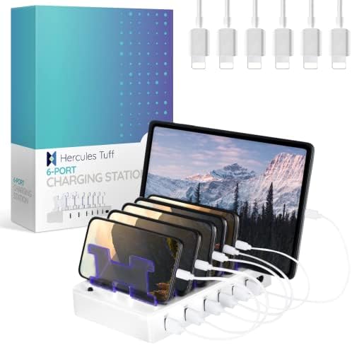 Hercules Tuff Charging Station for Multiple Devices - 6 USB Ports, Compatible with Cell Phones, Smart Phones, Tablets, and Other Electronics - White Elephant Gifts, Stocking Stuffers - White