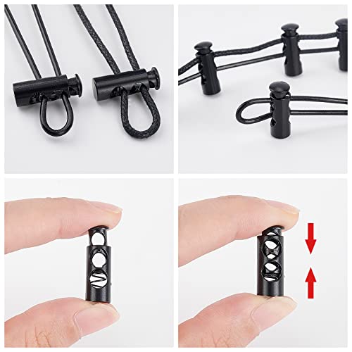 GORGECRAFT 1 Box 20Pcs Alloy Drawstring Cord Locks End Spring Stop Toggle Stoppers Black Double Hole Loaded Stop Sliding Cord Fastener Locks Buttons for Sweatpants Backpacks Drawstrings Shoestrings - Image 4