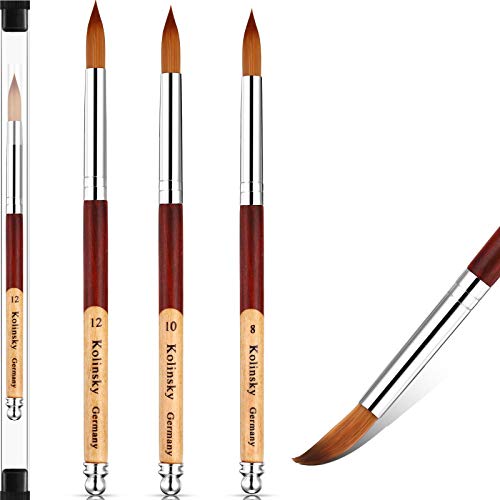 3 Pieces Kolinsky Acrylic Nail Brush, Acrylic Nails Art Brush with 2-Color Stitching Design Round Wood Handle for Acrylic Application Manicure (Size 8, 10, 12)