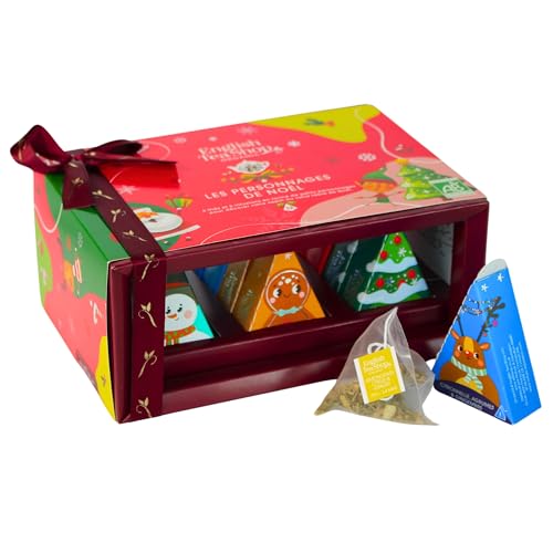 English Tea Shop - Coffret thés et tisanes de Noël biologique en forme de personnages pour décorer votre sapin - 12 mélanges en sachets pyramides - Idée cadeau