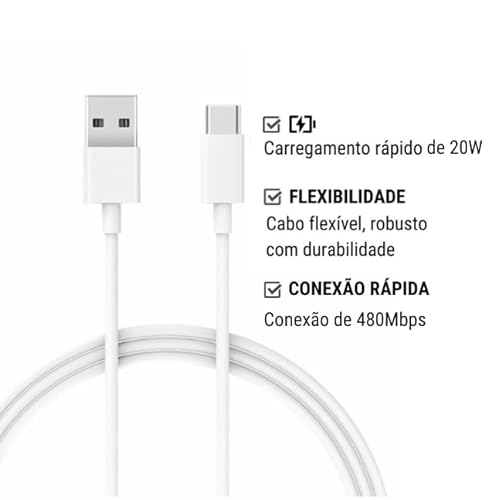 Cabo USB C (1 Metro 20W 1 Un) Cabo de Carregamento Rápido USB 2.0 Tipo A Para C Branco IPhone Origin