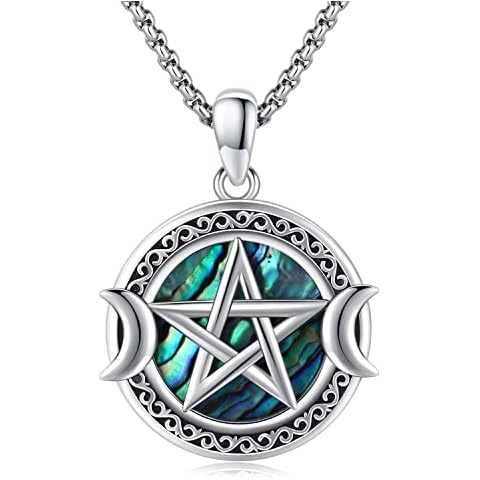 SlowSloth Pentagram Necklace 925 Sterling Silver Triple Moon Goddess Necklace Pendent Celtic Wiccan Jewellery Pagan Amulet Gifts for Women Men Cover