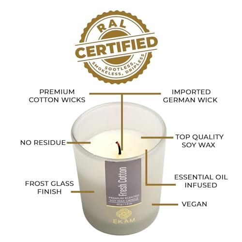 Image of EKAM Fresh Cotton Votive Soy Wax Scented Candle, 40 Grams, 10 Hours Burn Time| Long Lasting Premium Candles | Ideal for Home Decor | Gifting & Aromatherapy