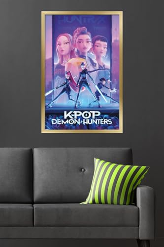 Image of Netflix KPop Demon Hunters (2025) - One Sheet Wall Poster, 34L inch x 22.4W inch, Gold Framed Version