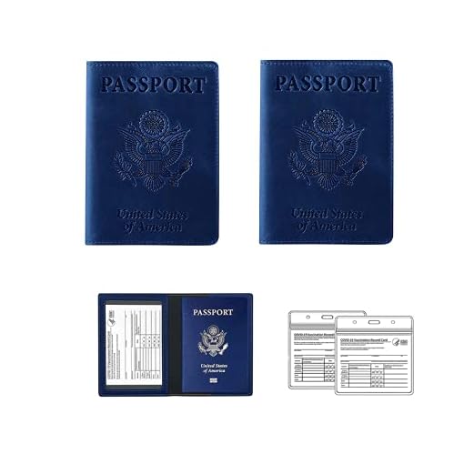 Summer-Sun-2-Pack-Passport-and-Vaccine-Card-Holder-ComboVaccine-Card-Protector-Waterproof-PU-Leather-Passport-Holder-with-Vaccine-Card-Slot-Passport-Cover-for-Women-Men-Dark-blue-Dark-blue