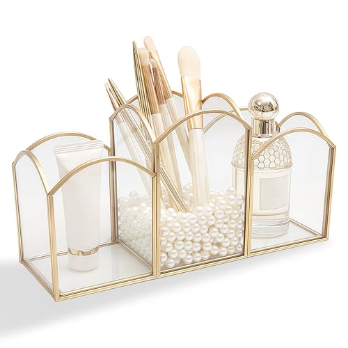 HARLIANGXY Make glaskwasthouder, vintage cosmetikkwasten, opbergen, organizer, cosmetica-organizer, goud, slaapkamer